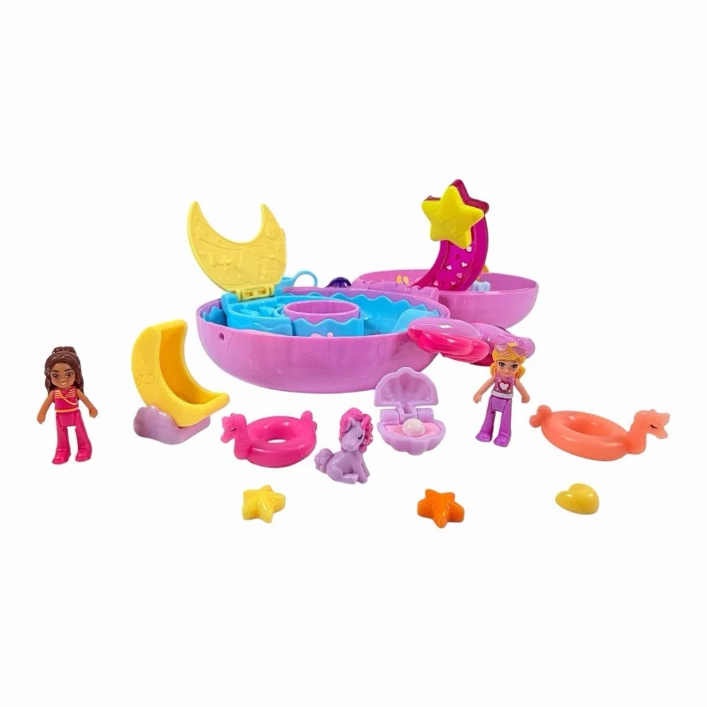 Polly Pocket Sparkle Cove Adventure Unicorn Floatie Compact Complete Set
